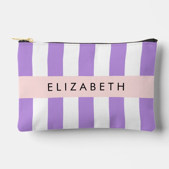 Purple Stripes, Striped Pattern, Lines, Your Name Accessory Pouch (Front)