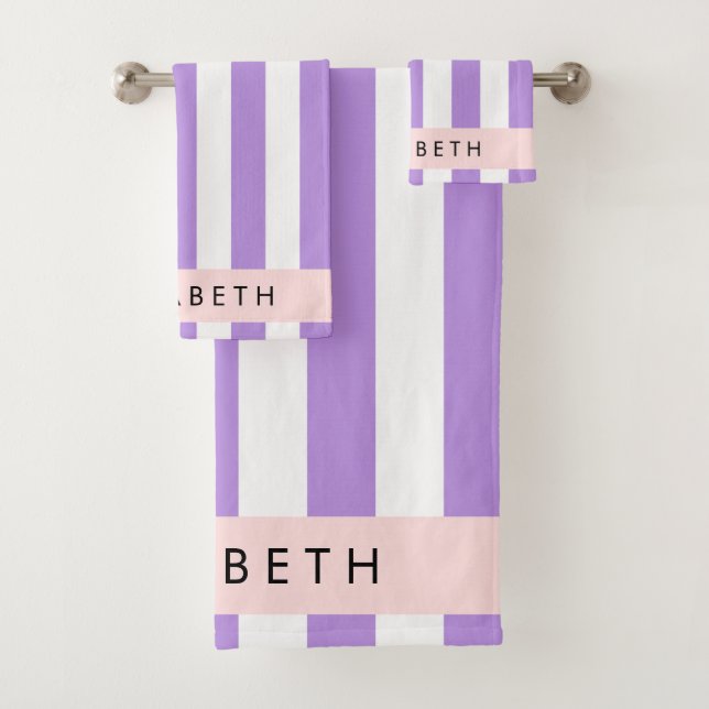 Purple Stripes, Striped Pattern, Lines, Your Name Bath Towel Set (Insitu)
