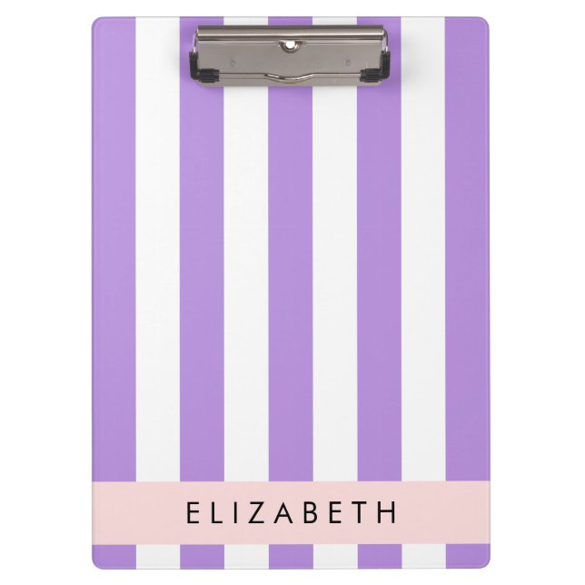 Purple Stripes, Striped Pattern, Lines, Your Name Clipboard (Front)