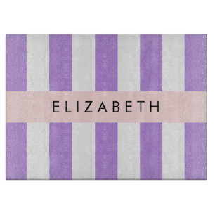 Purple Stripes, Striped Pattern, Lines, Your Name Cutting Board