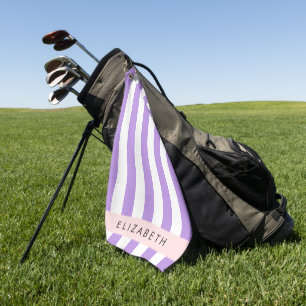 Purple Stripes, Striped Pattern, Lines, Your Name Golf Towel