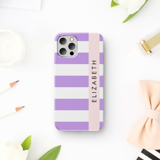 Purple Stripes, Striped Pattern, Lines, Your Name iPhone 16 Case (Creator Uploaded)