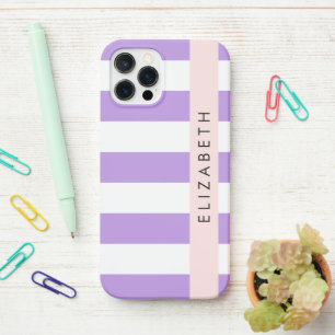 Purple Stripes, Striped Pattern, Lines, Your Name iPhone 12 Pro Case