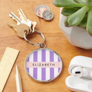 Purple Stripes, Striped Pattern, Lines, Your Name Key Ring