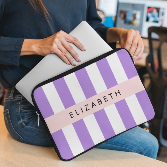 Purple Stripes, Striped Pattern, Lines, Your Name Laptop Sleeve (Creator Uploaded)