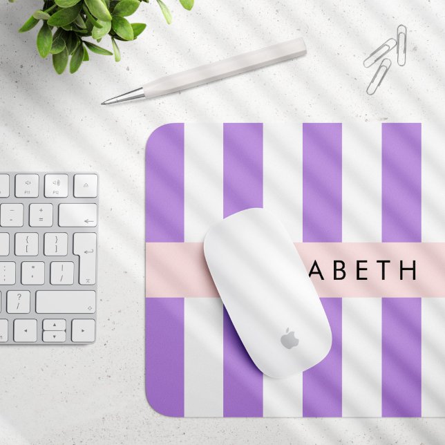 Purple Stripes, Striped Pattern, Lines, Your Name Mouse Pad (Creator Uploaded)