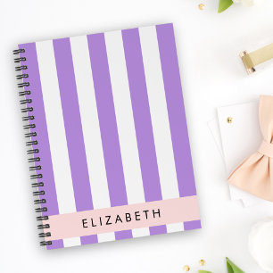 Purple Stripes, Striped Pattern, Lines, Your Name Notebook