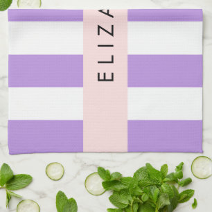 Purple Stripes, Striped Pattern, Lines, Your Name Tea Towel
