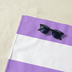 Purple Stripes, White Stripes, Striped Pattern Beach Towel