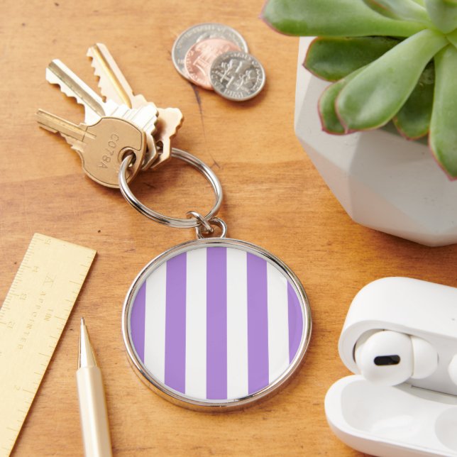 Purple Stripes, White Stripes, Striped Pattern Key Ring (Desk)