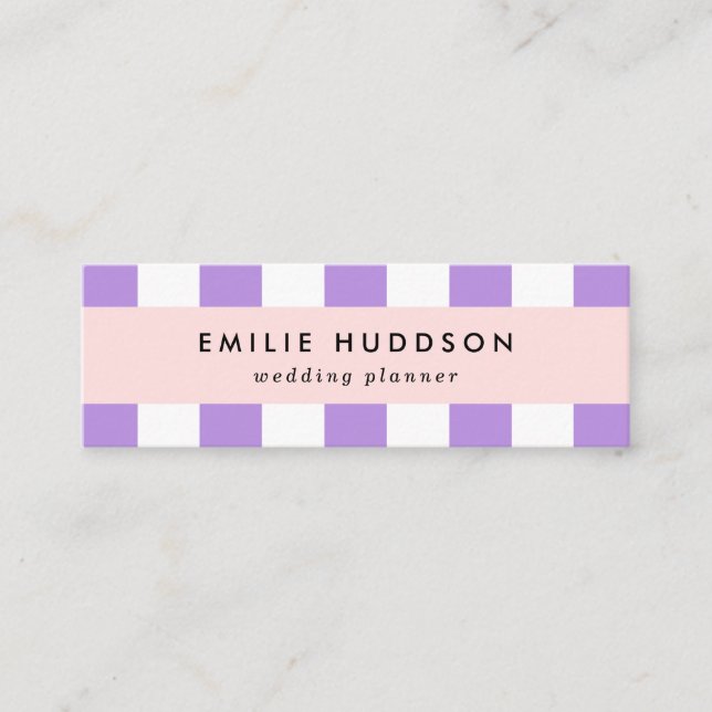 Purple Stripes, White Stripes, Striped Pattern Mini Business Card (Front)