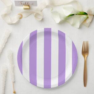 Purple Stripes, White Stripes, Striped Pattern Paper Plate