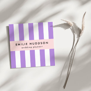 Purple Stripes, White Stripes, Striped Pattern Square Business Card