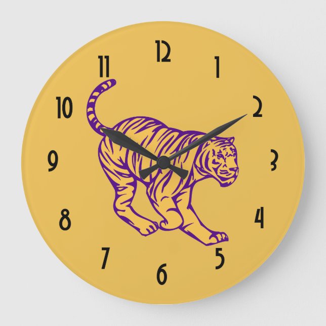 Purple Stripes Wild Cat Tiger Illustration Large Clock (Front)