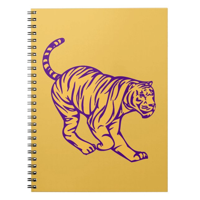 Purple Stripes Wild Cat Tiger Illustration Notebook (Front)