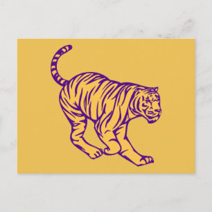 Purple Stripes Wild Cat Tiger Illustration Postcard