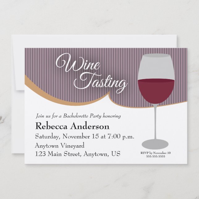 Purple Stripes Wine Tasting Bachelorette Party Invitation (Front)