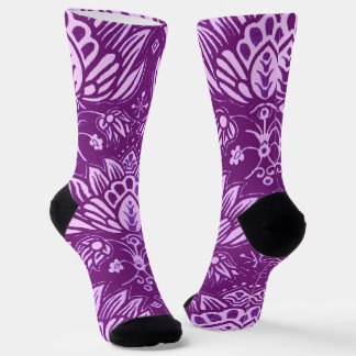 purple stylised floral print socks