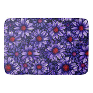 Purple stylised flowers pattern bath mat
