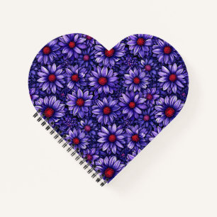 Purple stylised flowers pattern notebook