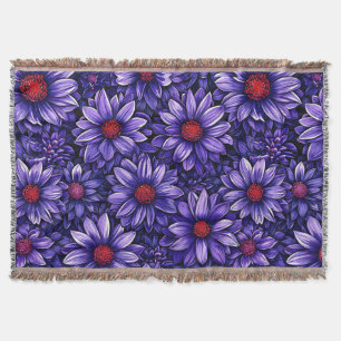 Purple stylised flowers pattern throw blanket