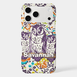 Purple Stylised Geometric Owl Family