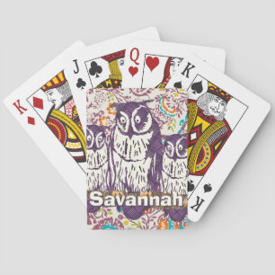 Purple Stylised Geometric Owl Family Playing Cards
