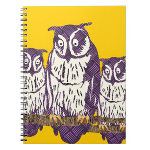 Purple Stylised Geometric Owl Family Spiral Notebook