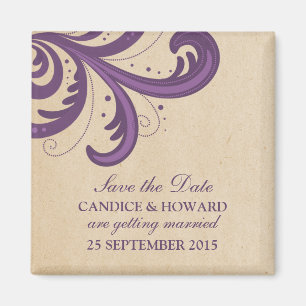 Purple Stylish Swirls Save the Date Magnet
