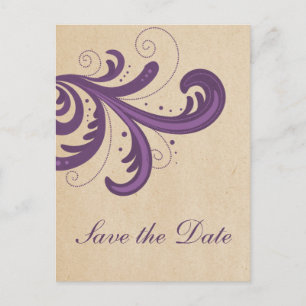 Purple Stylish Swirls Save the Date Postcard
