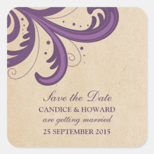 Purple Stylish Swirls Save the Date Stickers