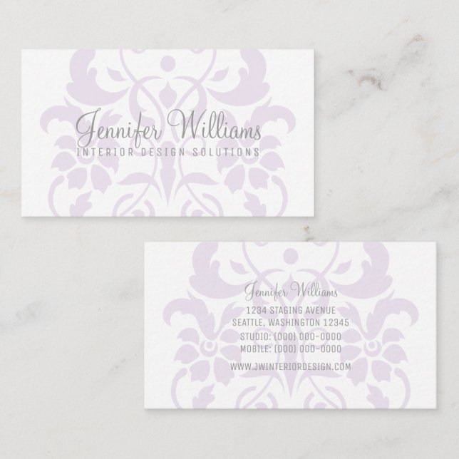 Purple Subtle Damask Business Card (Front/Back)