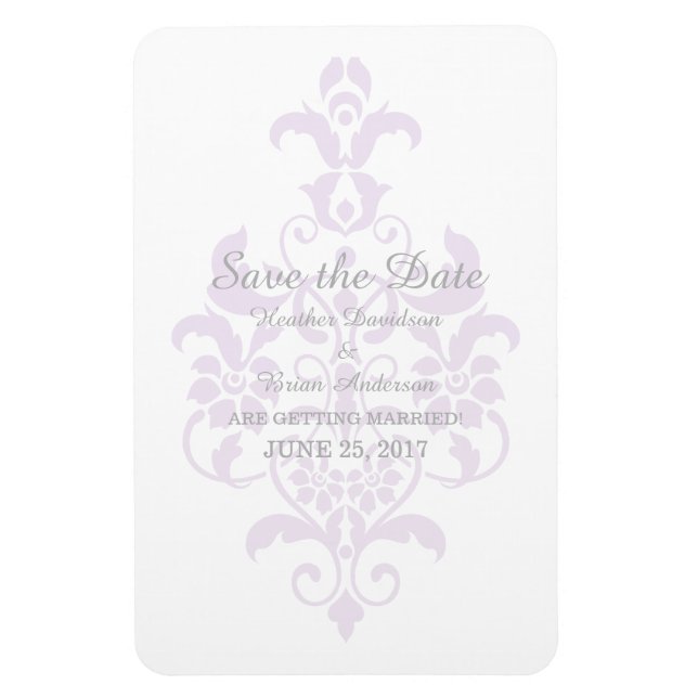 Purple Subtle Damask Save the Date Flexi Magnet (Vertical)