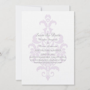 Purple Subtle Damask Save the Date Invite