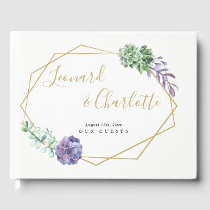Purple Succulents Wedding Guests Book keepsake