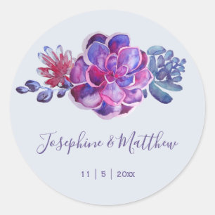 Purple Succulents Wedding Stickers