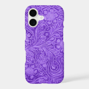 Purple Suede Leather Look Embossed Flowers