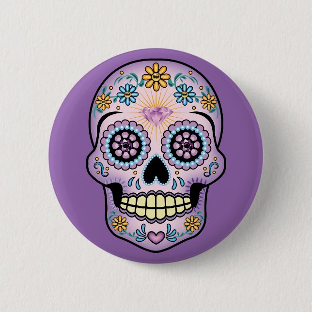Purple Sugar Skull 6 Cm Round Badge (Front)