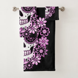 Purple Sugar Skull Bath Towel Set