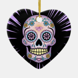 Purple Sugar Skull Ceramic Tree Decoration