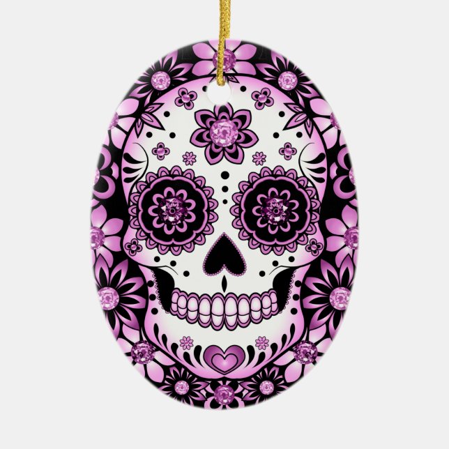 Purple Sugar Skull Ceramic Tree Decoration (Front)