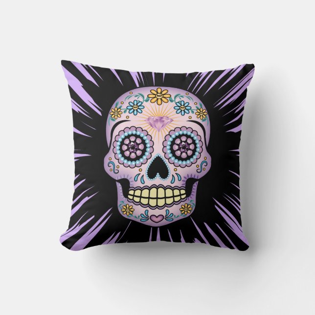 Purple Sugar Skull Cushion (Front)