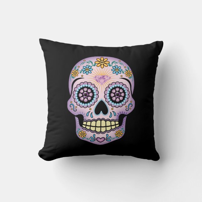 Purple Sugar Skull Cushion (Front)
