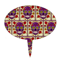 Purple Sugar Skull Day of the Dead Cake Topper