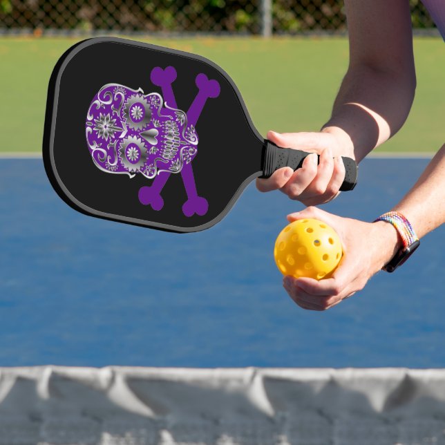 Purple Sugar Skull Day Of The Dead Skull Crossbone Pickleball Paddle (Insitu)