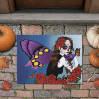 Purple Sugar Skull Fairy Red Roses Monarchs Gothic