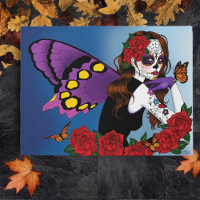 Purple Sugar Skull Fairy Red Roses Monarchs Gothic