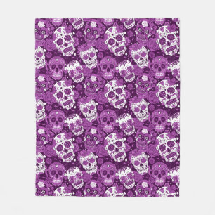 Purple sugar skull floral ornamental pattern fleece blanket