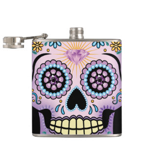 Purple Sugar Skull Hip Flask