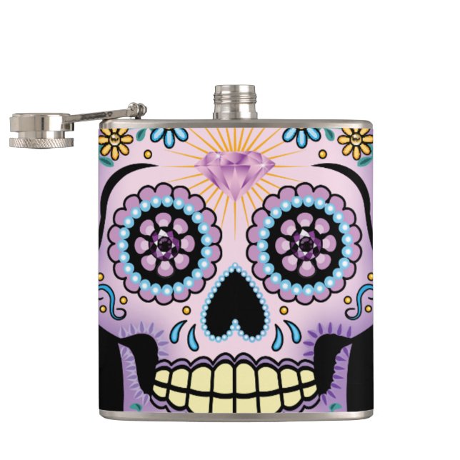 Purple Sugar Skull Hip Flask (Opened)